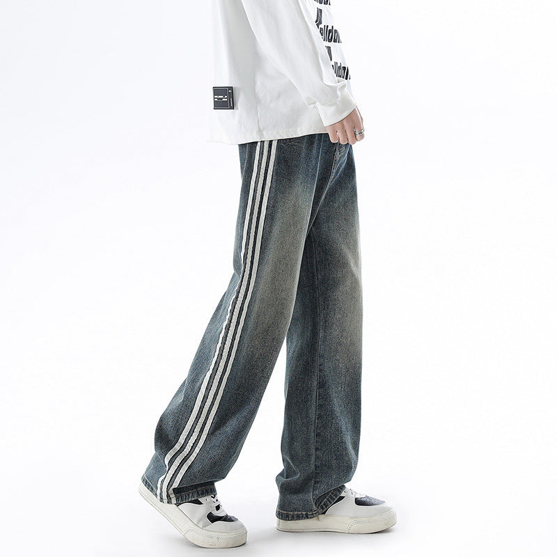 Fashion American Vintage Stripe Jeans Men