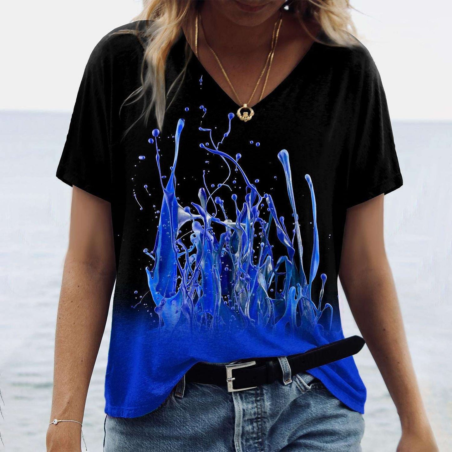 Women's Abstract Painting V-Neck T-Shirt Top