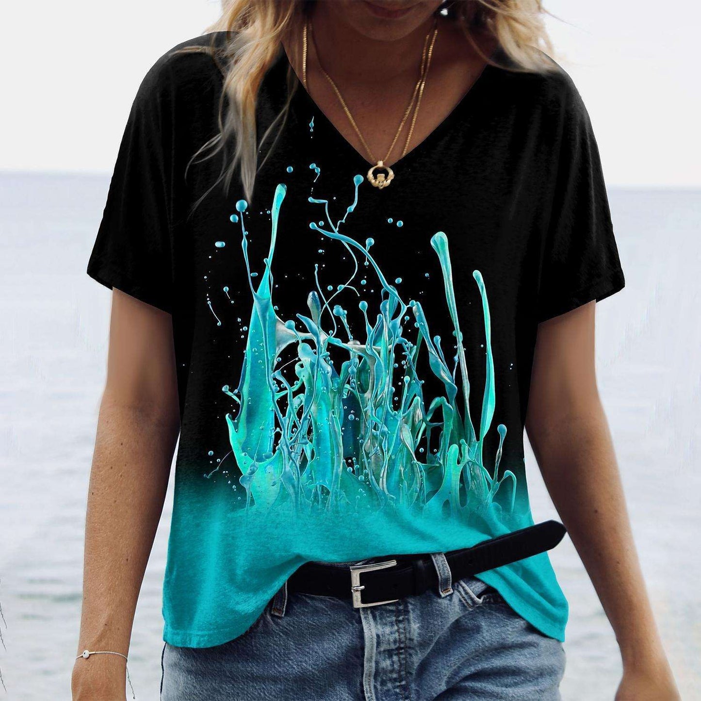 Women's Abstract Painting V-Neck T-Shirt Top