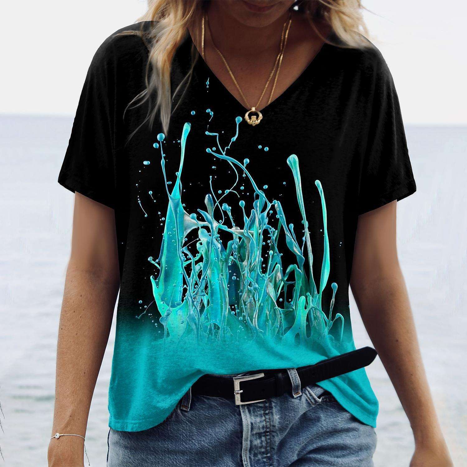 Women's Abstract Painting V-Neck T-Shirt Top