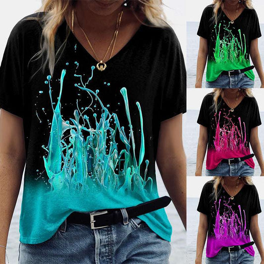 Women's Abstract Painting V-Neck T-Shirt Top