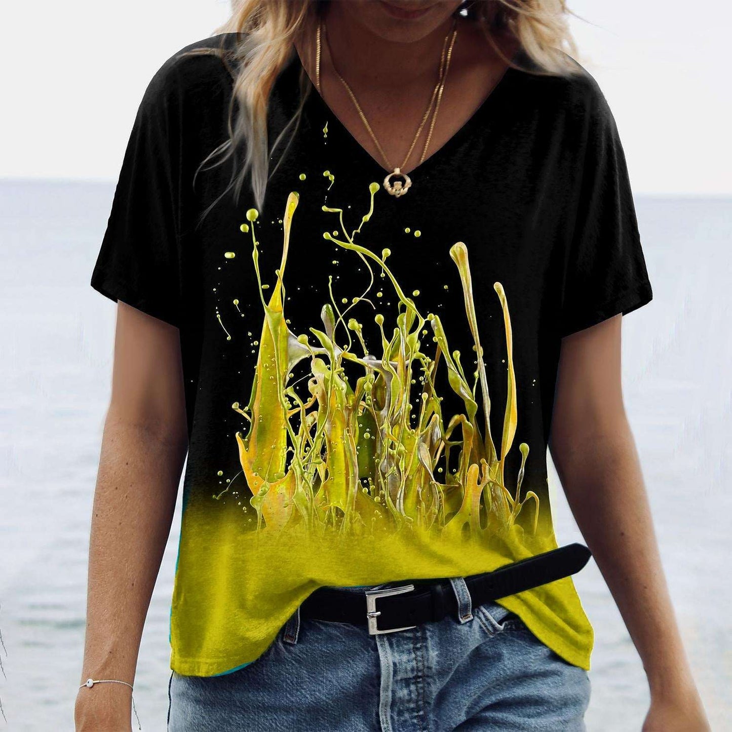 Women's Abstract Painting V-Neck T-Shirt Top